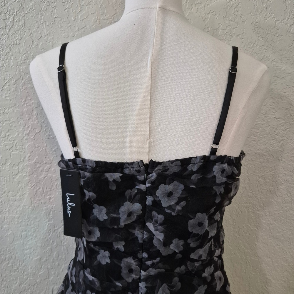 Lulus Floral Mesh Ruched Bodycon Mini Dress NWT M Black Gray Party Night Out - Picture 5 of 10
